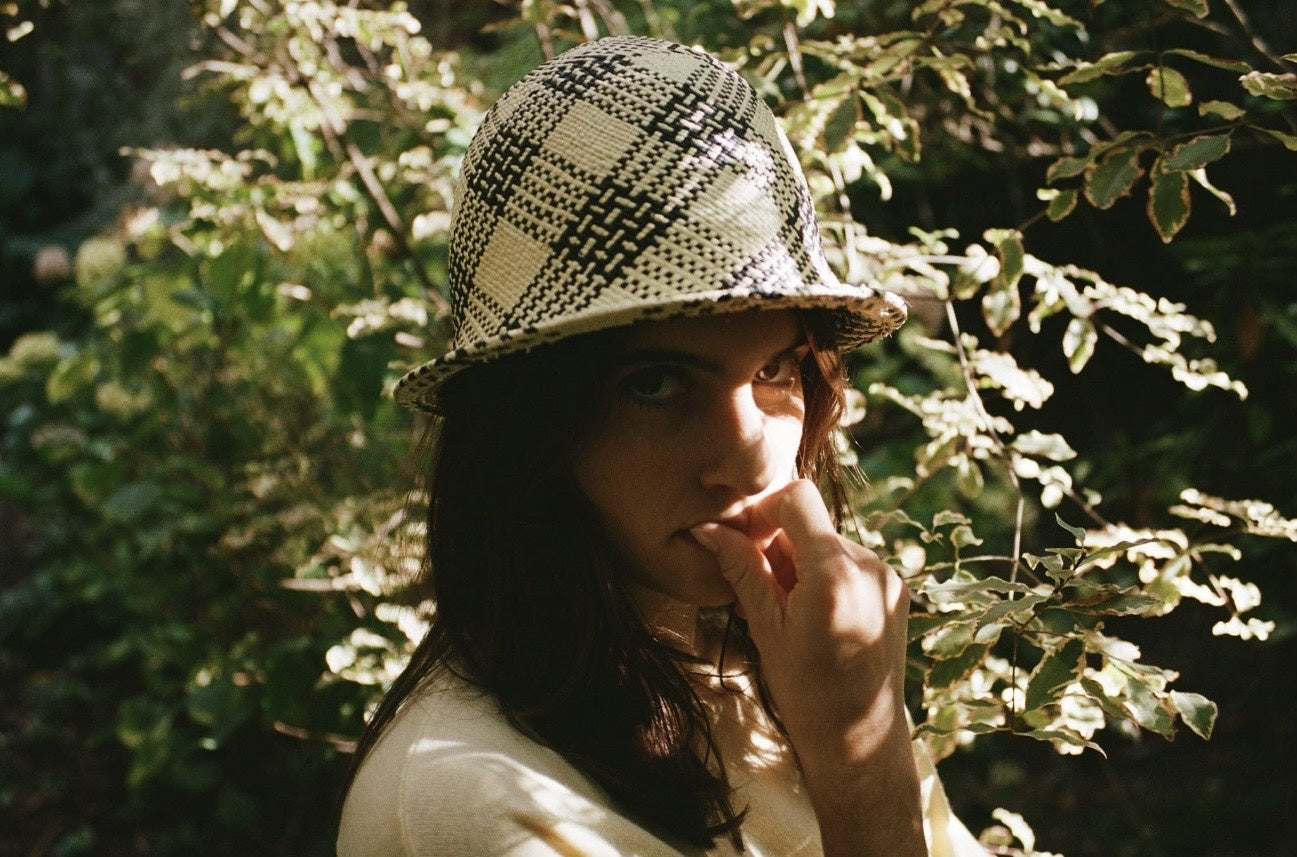 Icone Panama Black Tartan – Anthony Peto – cloche hat in black tartan panama straw