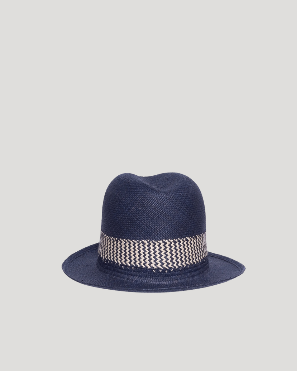 Journaliste Panama Navy with Band – Anthony Peto – tall trilby in navy panama with woven band