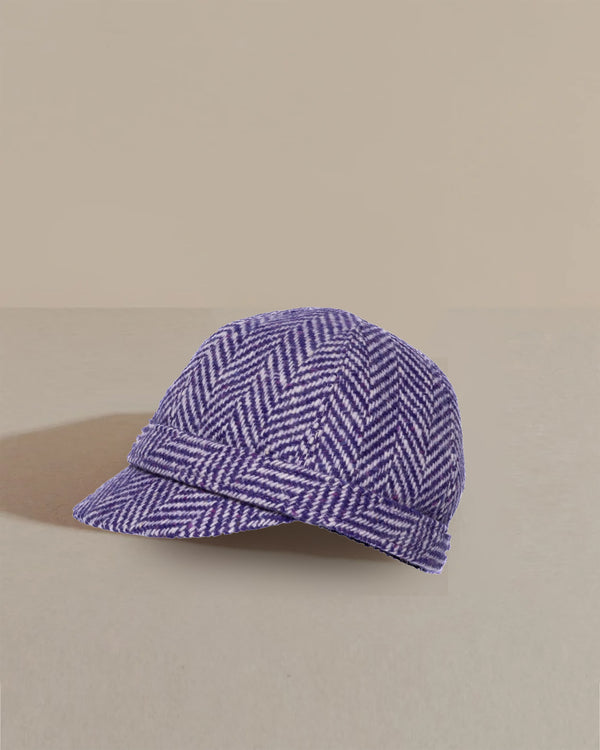 Swiss Cap Wool Purple Herringbone