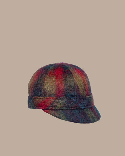 Swiss Cap Mohair Green Red Tartan