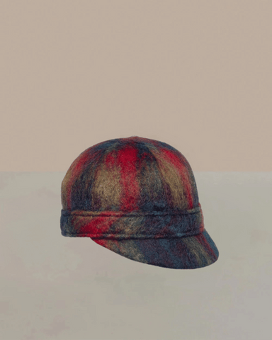 Swiss Cap Mohair Green Red Tartan