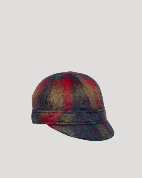 Swiss Cap Mohair Green Red Tartan