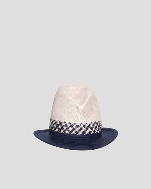 Amadou Panama Bicolour with Band – Anthony Peto – high crown trilby in two tone panama straw