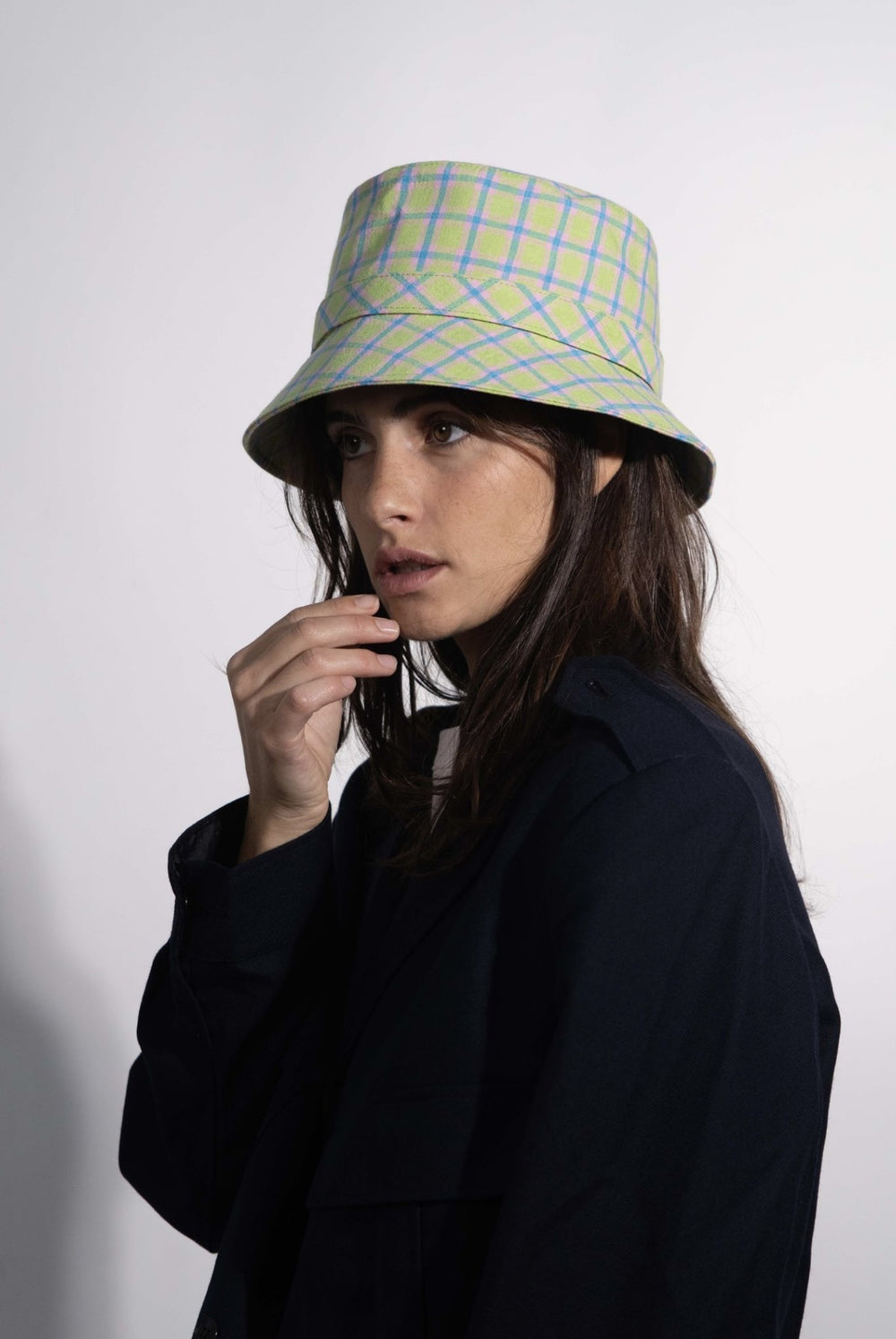 Superbob Linen Green Pink Squares – Anthony Peto – linen bucket hat in green pink check