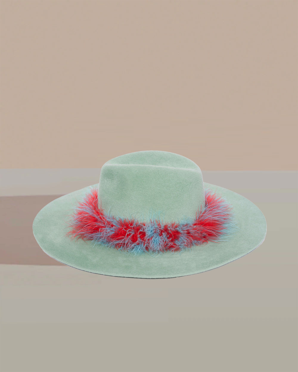 anthony peto dusko wide brim plumes Pistache;;;Crimson