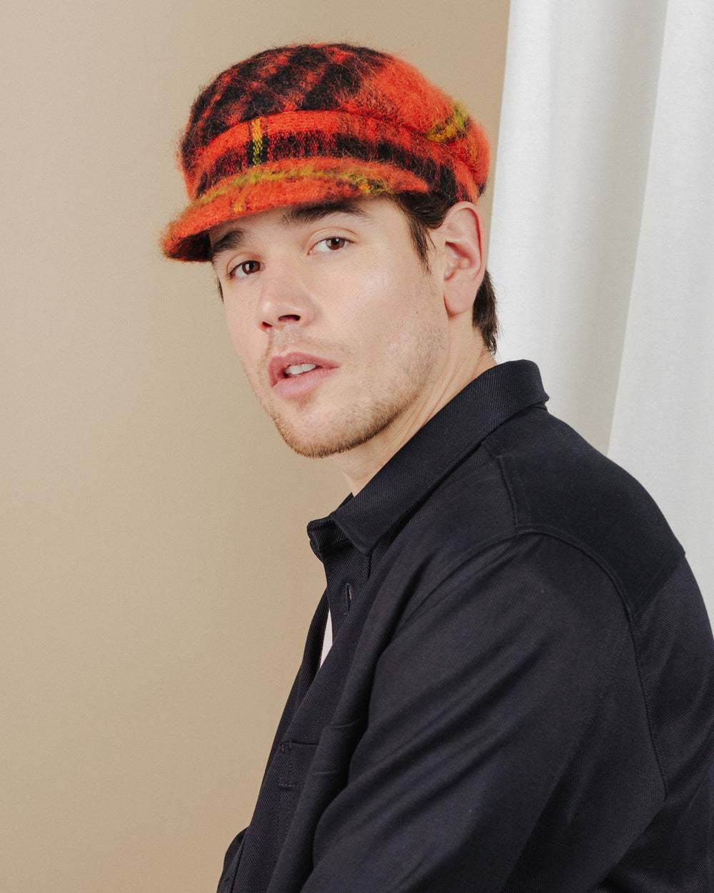 men wear orange-tartan-mohair